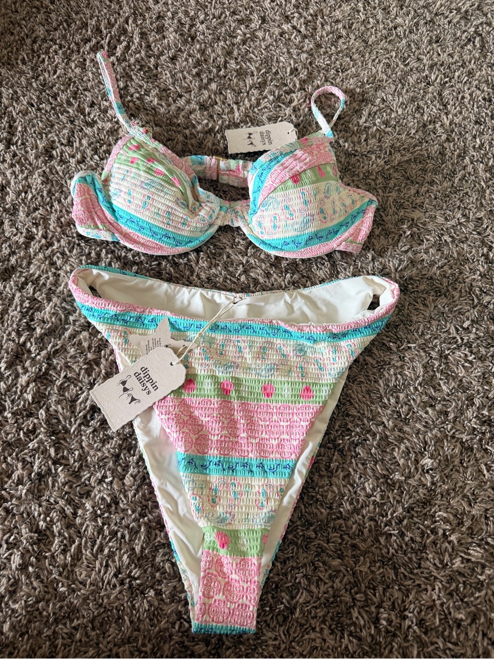 Dippin' Daisy's Pastel Pink Mint Aqua Smocked Bikini Bottom